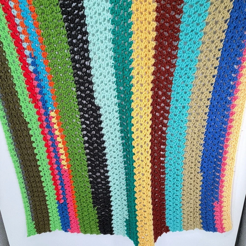 Handmade Crochet Throw Blanket Boho Striped Afghan Colorful 50x41 Lap Blanket